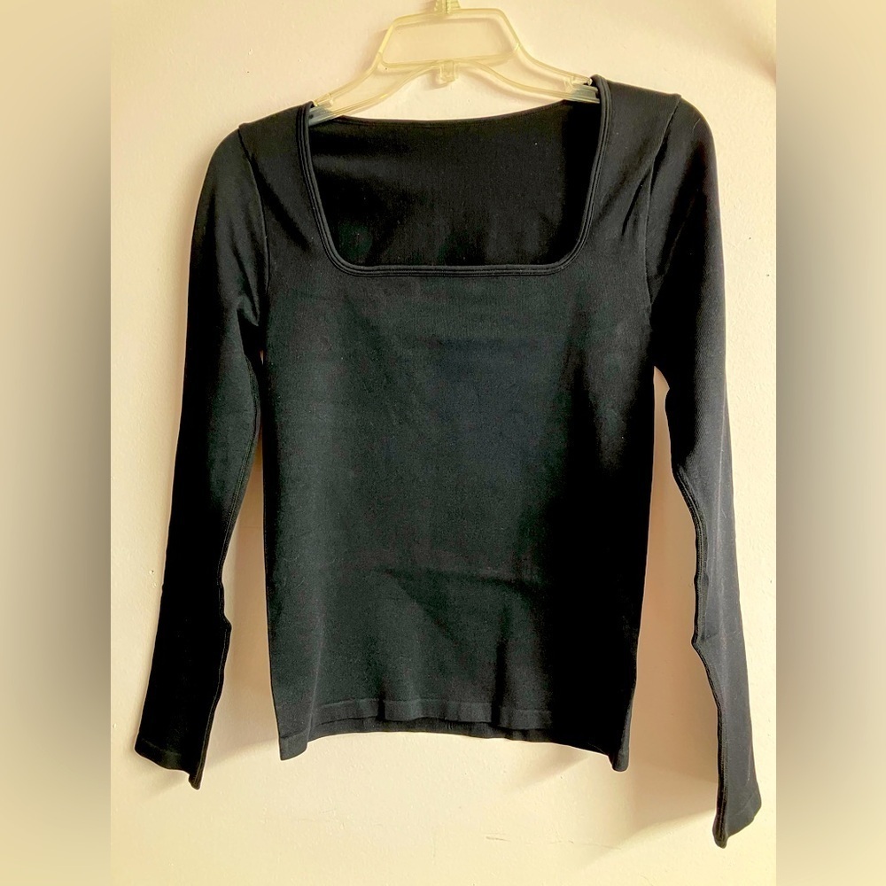 Women’s Square Neck Knit Top, Medium, Black, Long Sleeves, NWOT